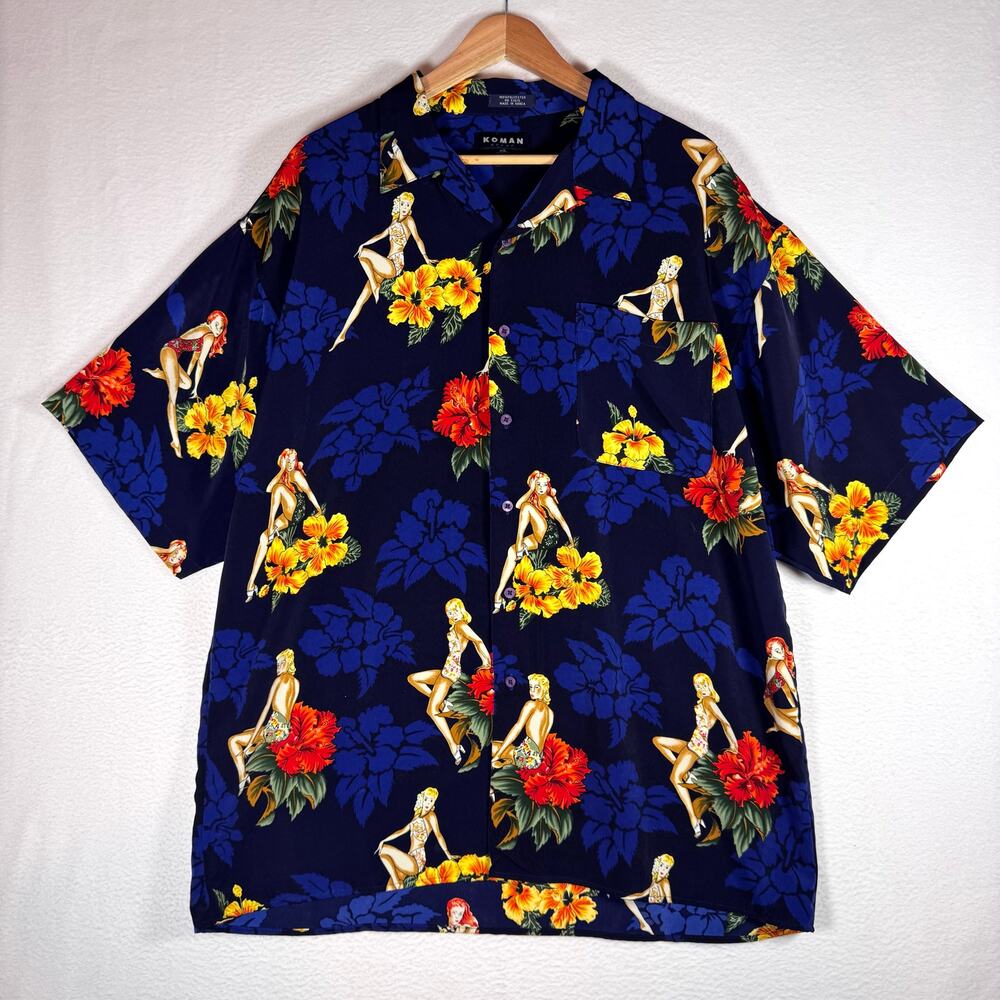 Vintage KOMAN Sport Hula Girl Button Up Men's Shirt Tropical Island Dopamine XL